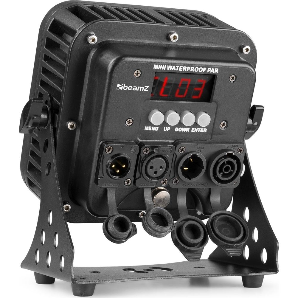 Luz par negra mini impermeable con pantalla digital y conectores.