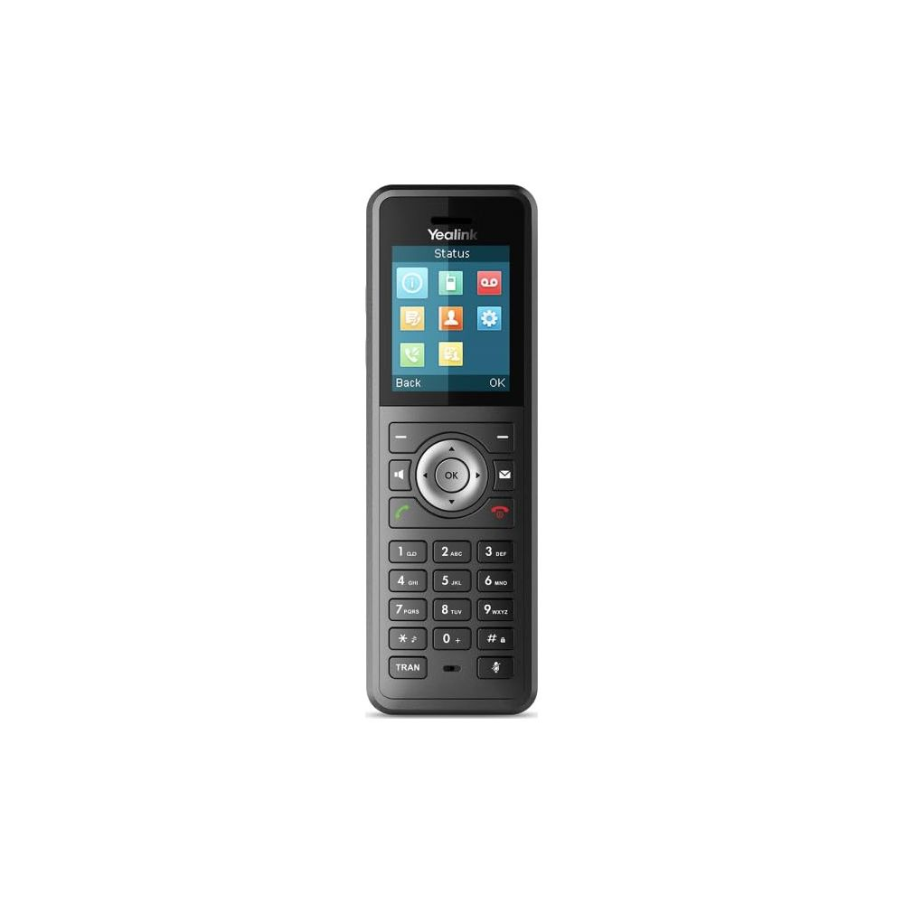 Un telefono cordless Yealink con schermo, tastiera e pulsanti di navigazione.