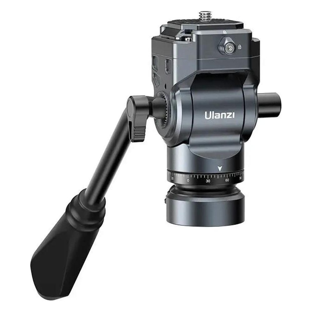 Szara głowica kamery Ulanzi z rączką i skalami.