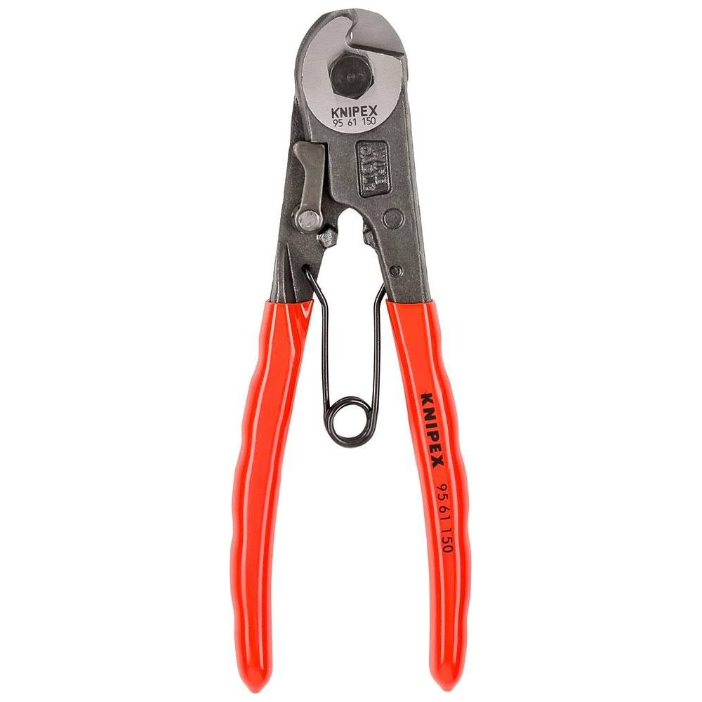 Pinza rossa con testa in metallo e molla. Etichettata KNIPEX 95 61 150.