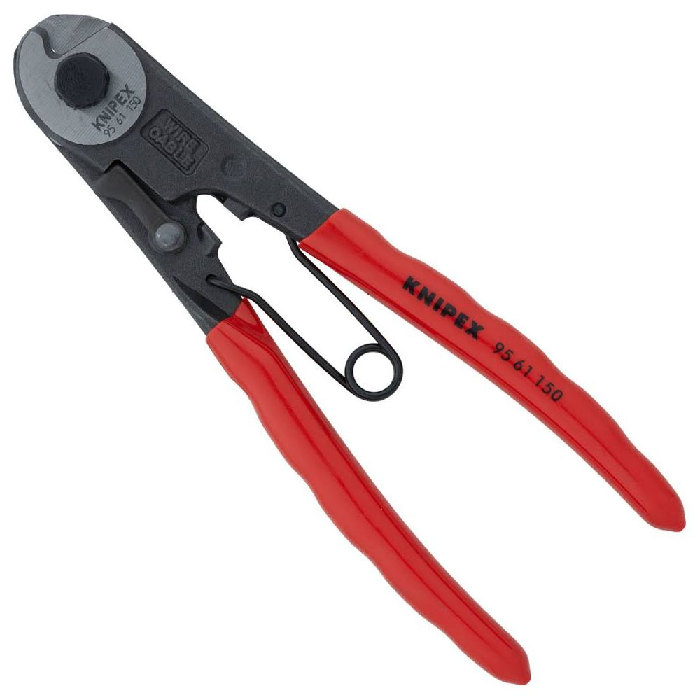Pinza spelafili Knipex rossa con manico nero e molla.