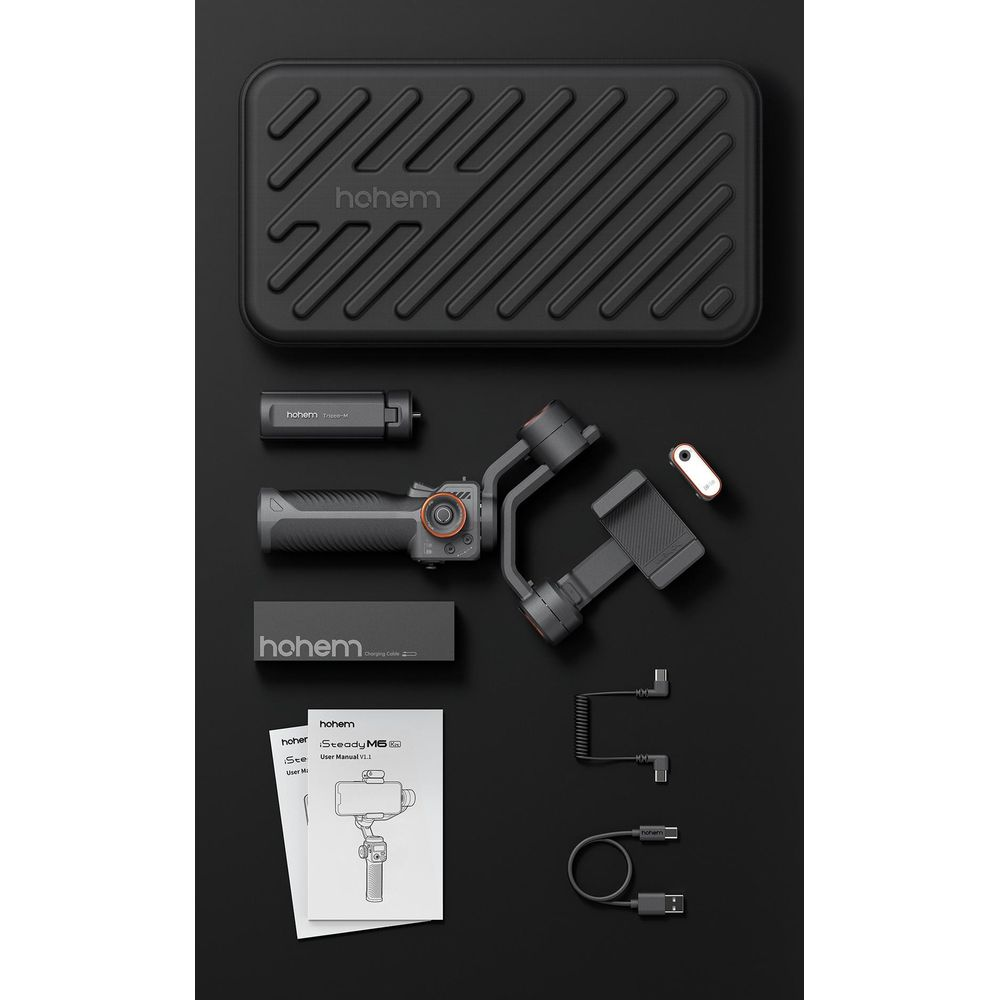 Zestaw akcesoriów do gimbala z kablami, instrukcją i etui.