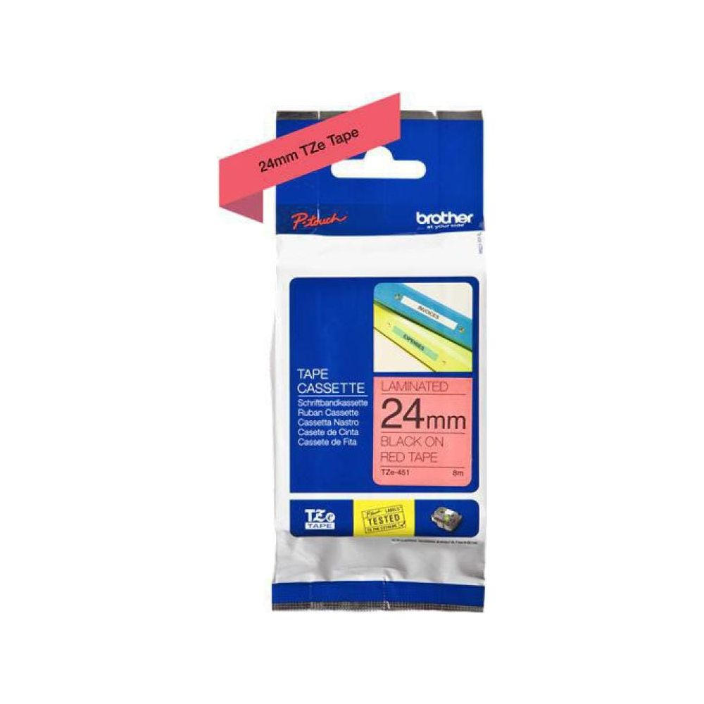 Brother TZe Kassette, 24mm, Schwarz auf rotem Band, Laminated