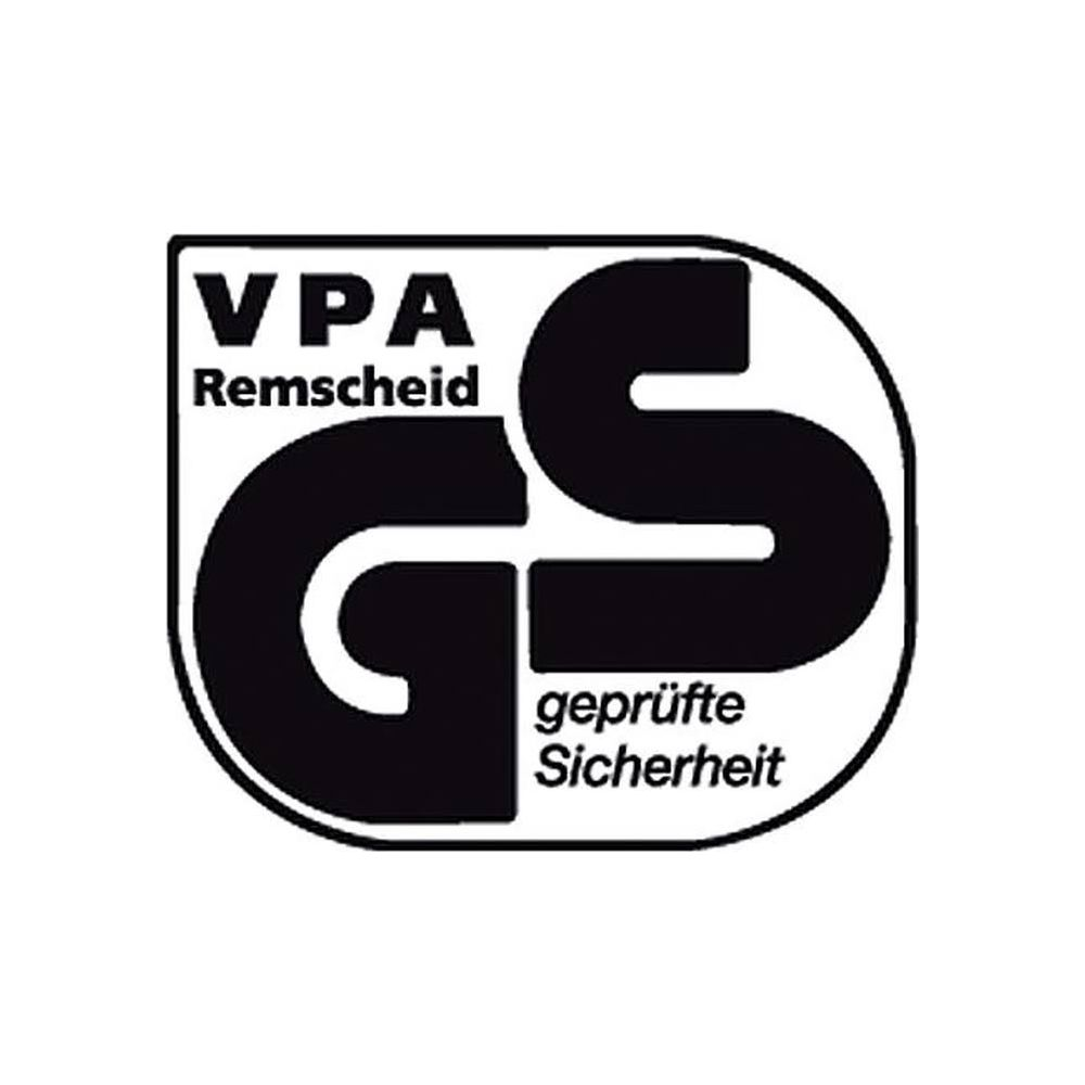 GS-Zeichen mit VPA Remscheid und 'geprüfte Sicherheit'.
