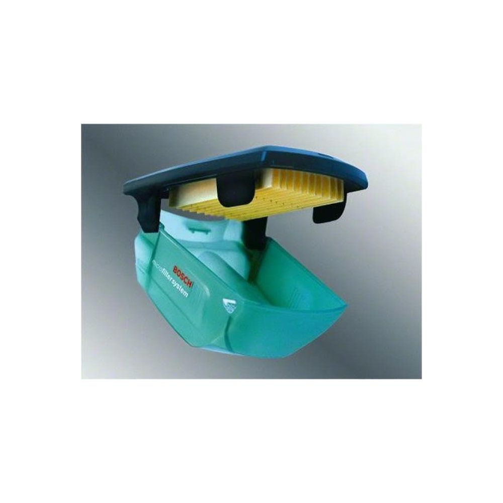 Bacs à poussière Bosch verts avec élément filtrant jaune.