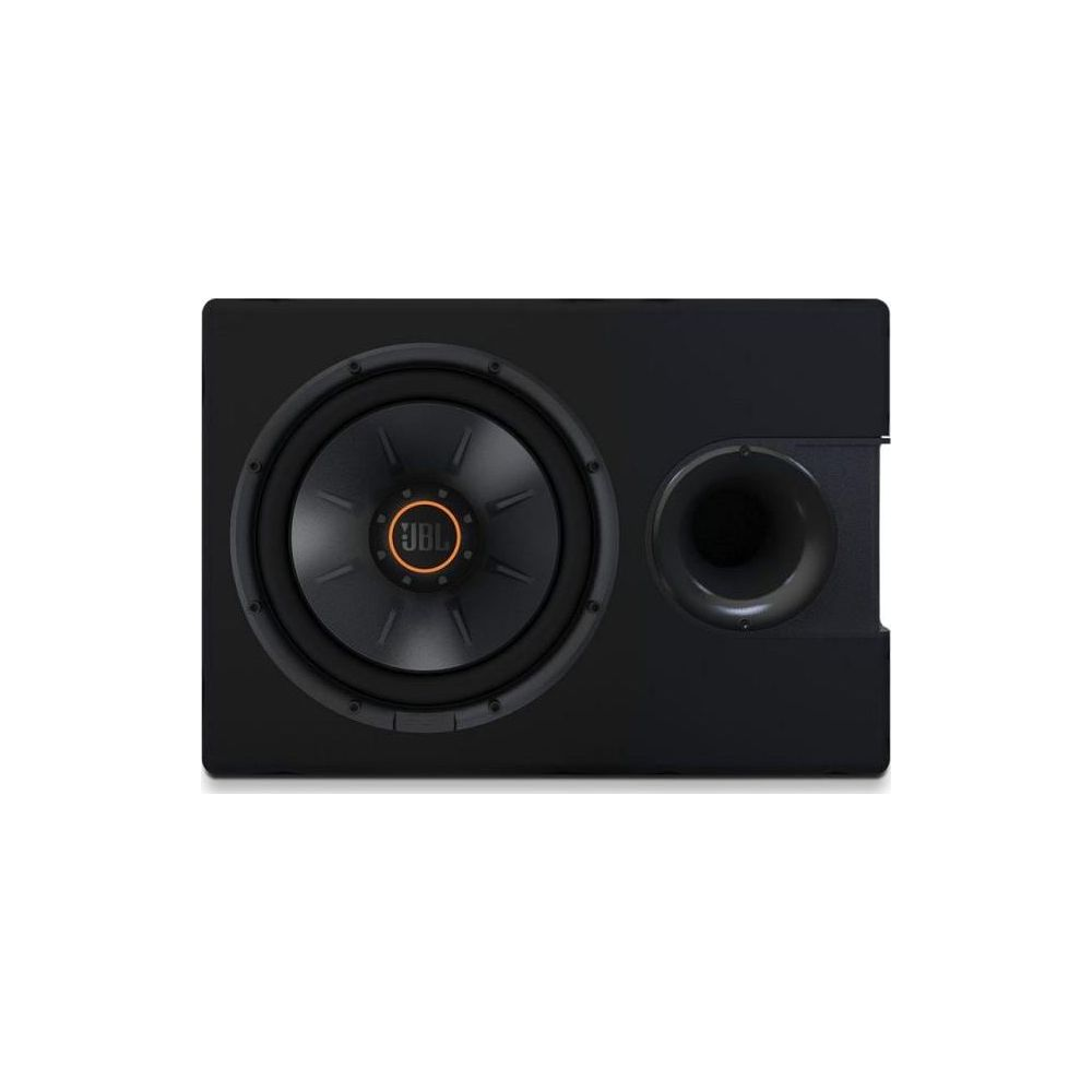 Schwarzer Subwoofer mit JBL-Logo auf dem Konus und einem runden Port.