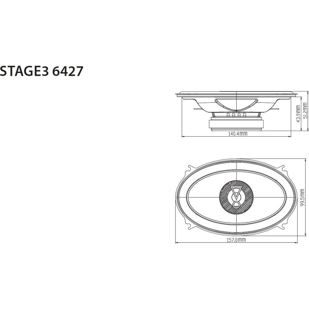 Technical drawing of a speaker with dimensions.