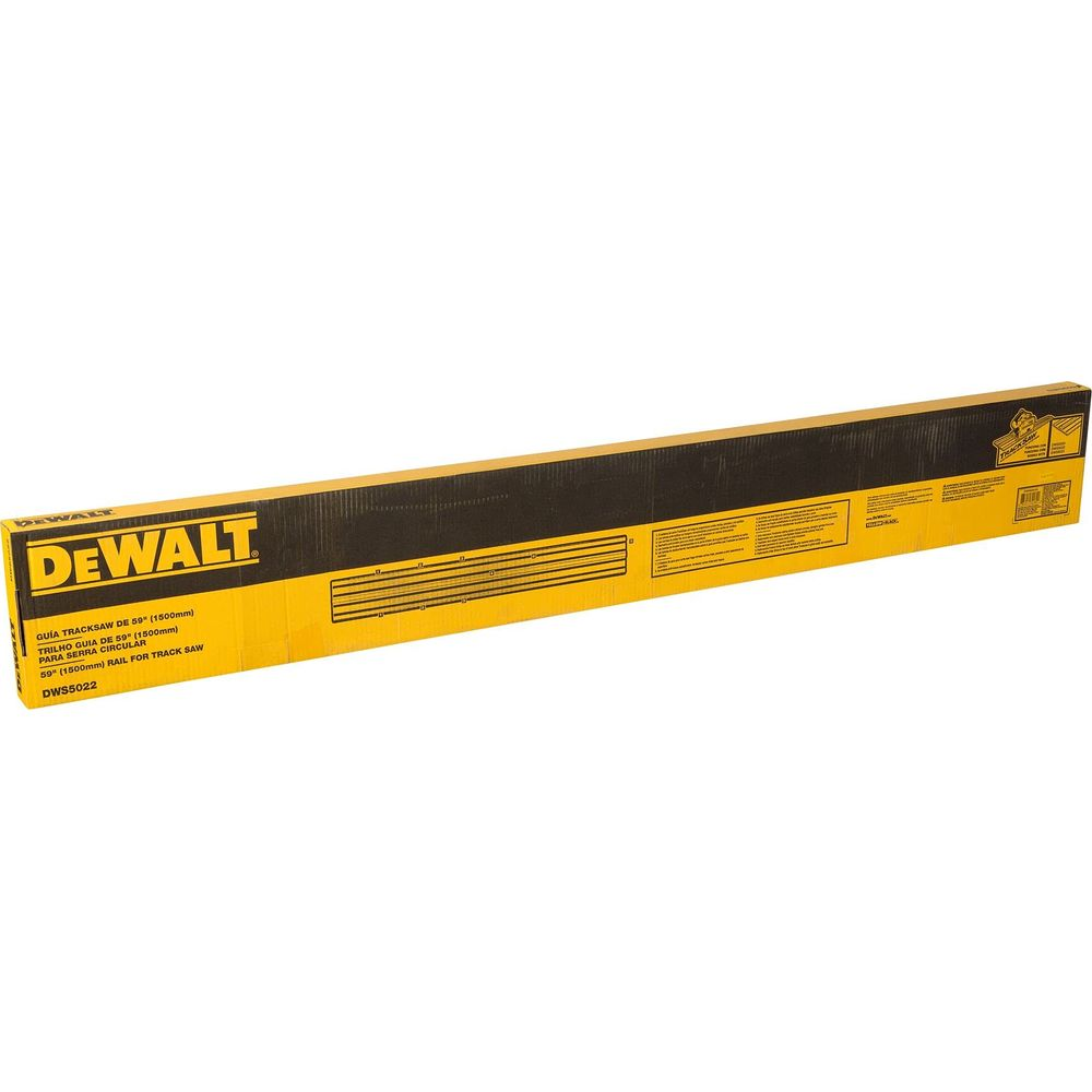 Eine gelbe und schwarze DeWalt-Verpackung für eine 59-Zoll-Schienensäge.
