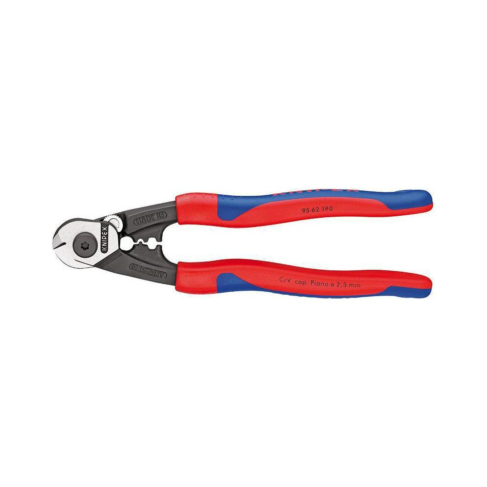 Red and blue handled pliers with silver cutting jaws, made in Germany.