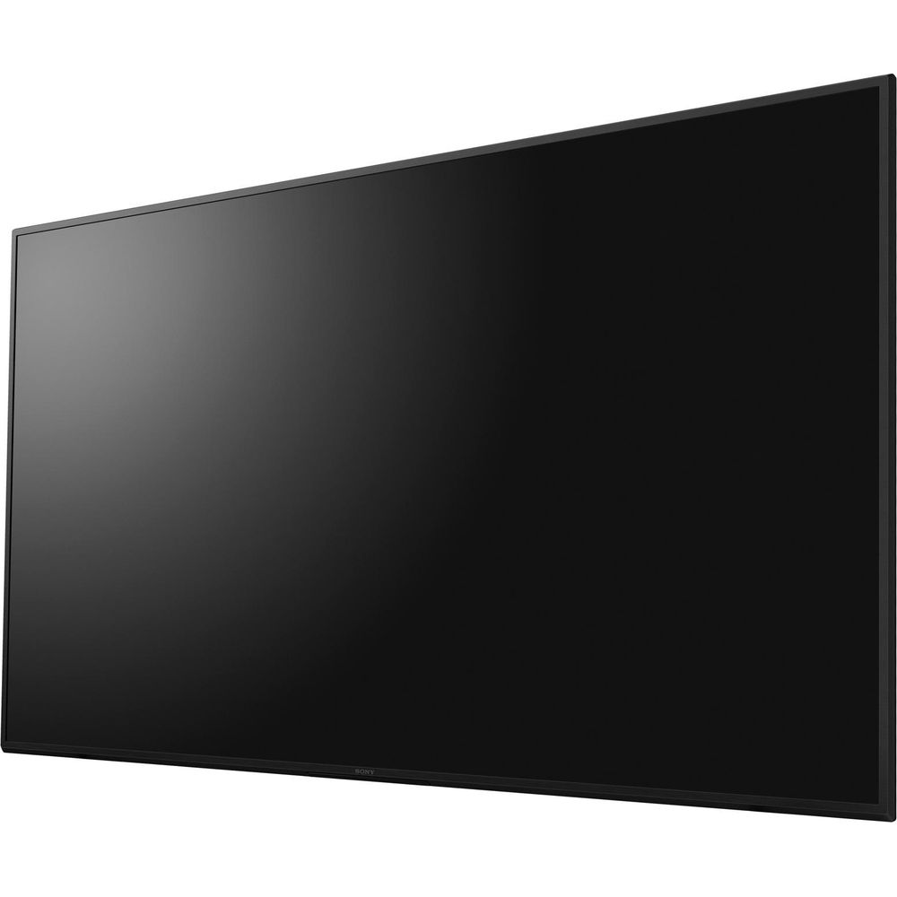 Ein schwarzer, moderner Flachbildfernseher mit schmalem Rahmen auf weißem Hintergrund.