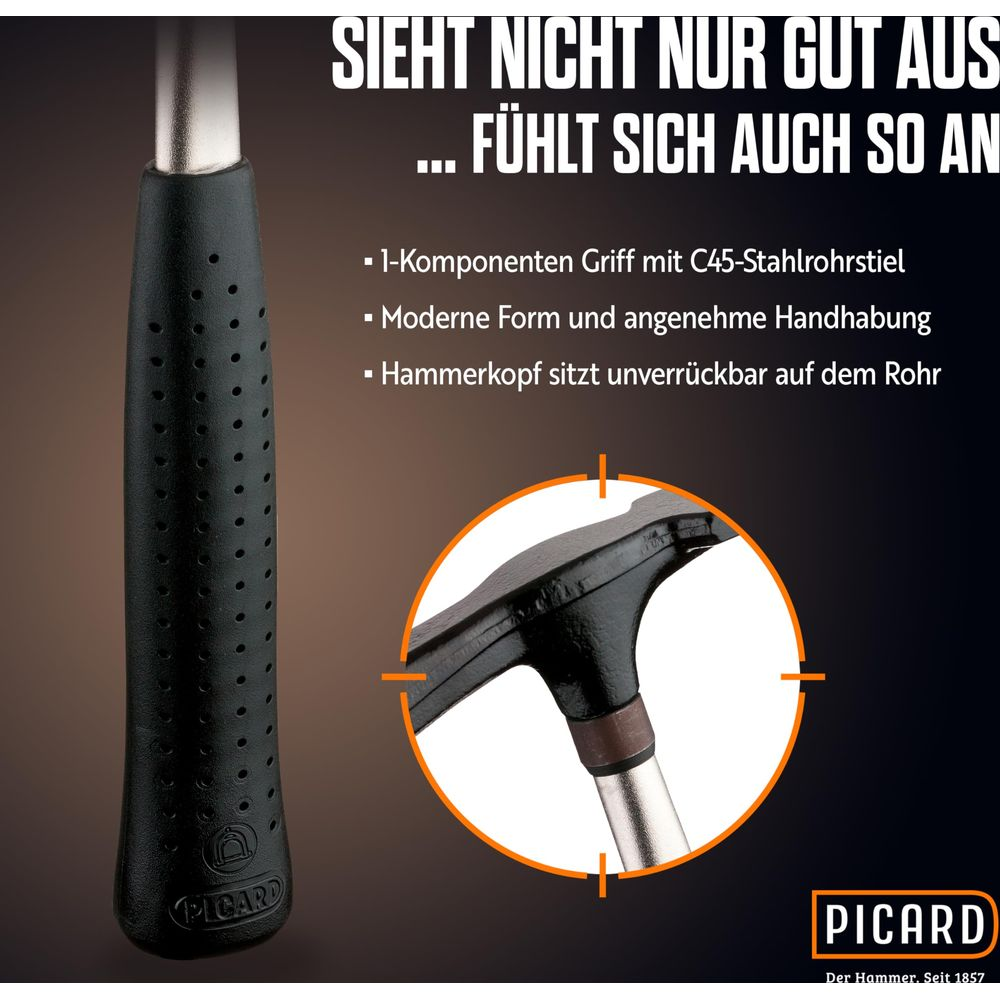 Zbliżenie rękojeści i główki młotka z tekstem.