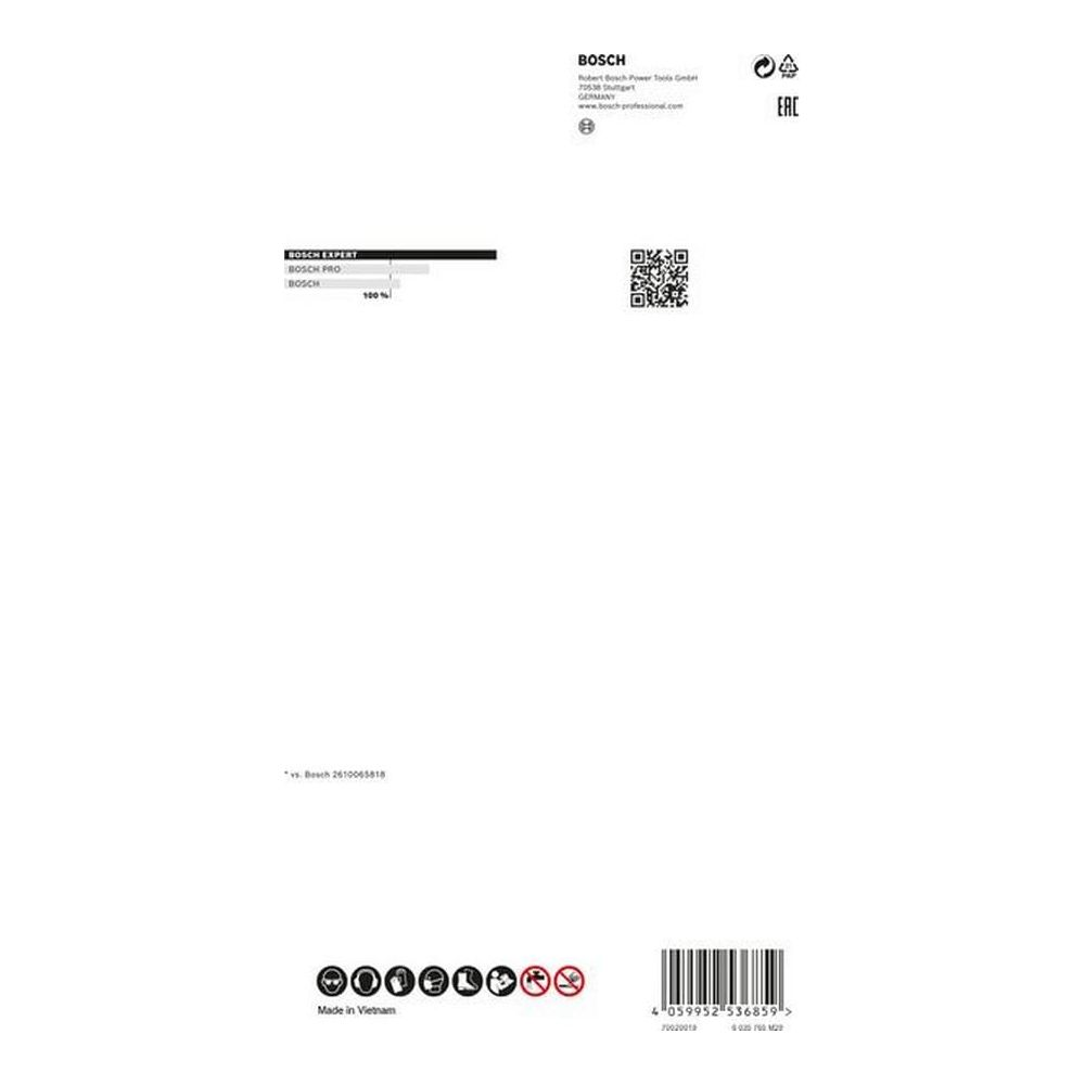 Logo Bosch, kod QR, pieczęć EAC, kod kreskowy, symbole i napis 'Wyprodukowano w Wietnamie'.