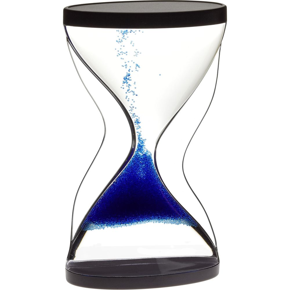 Una clessidra con sabbia blu che scorre verso il basso.
