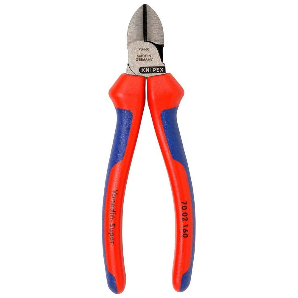 Alicates Knipex con mangos rojo y azul, fabricados en Alemania.