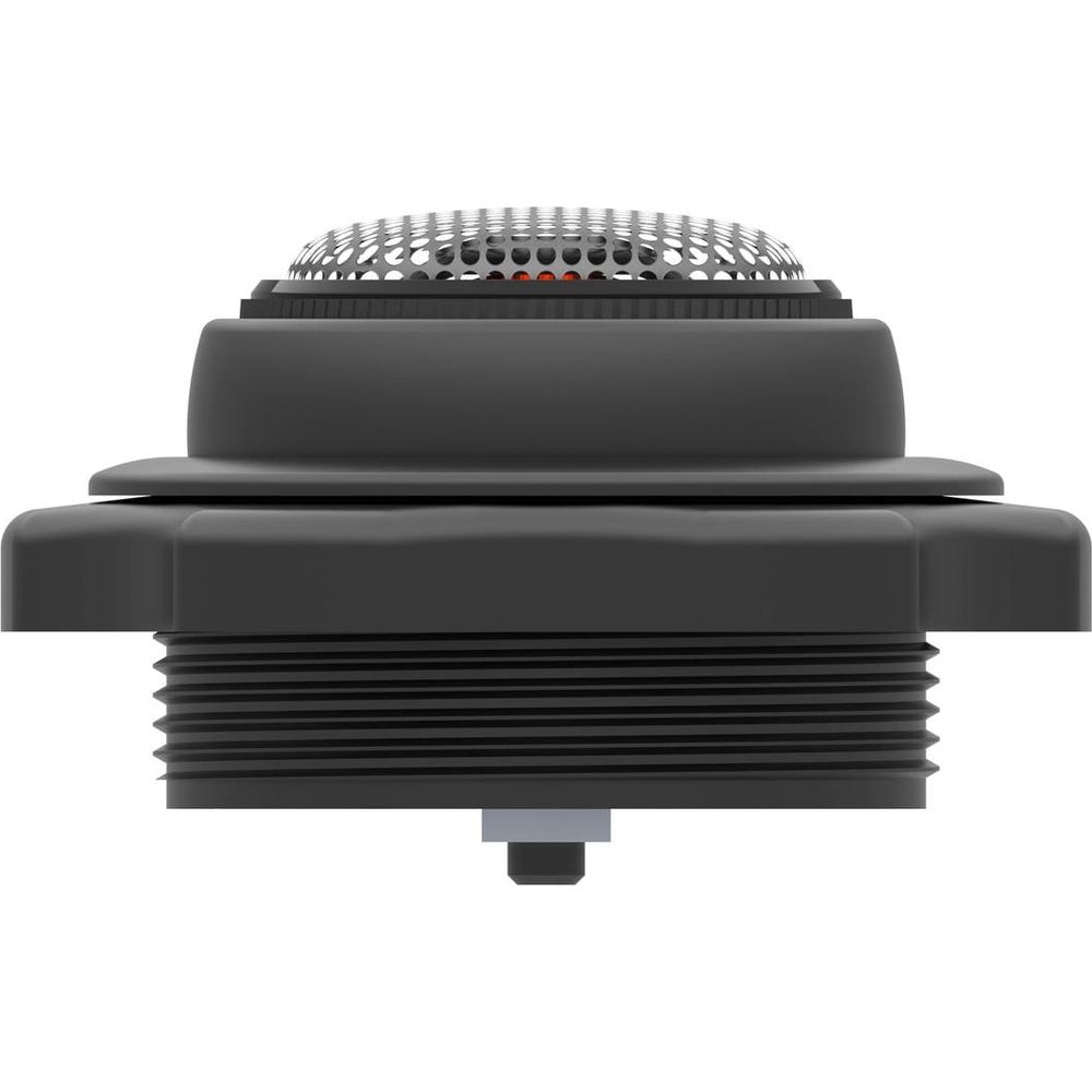 Un haut-parleur noir avec une grille perforée