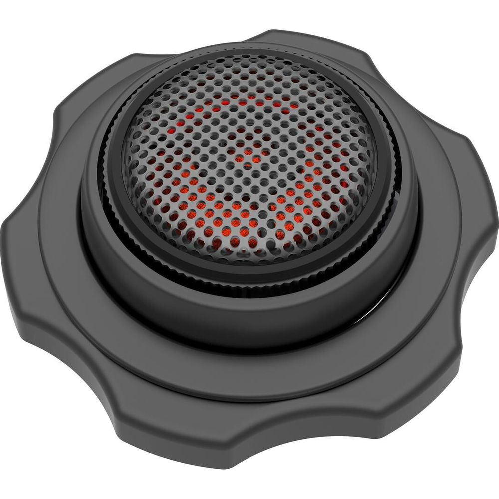 Bouchon gris avec surface perforée et fond rouge.