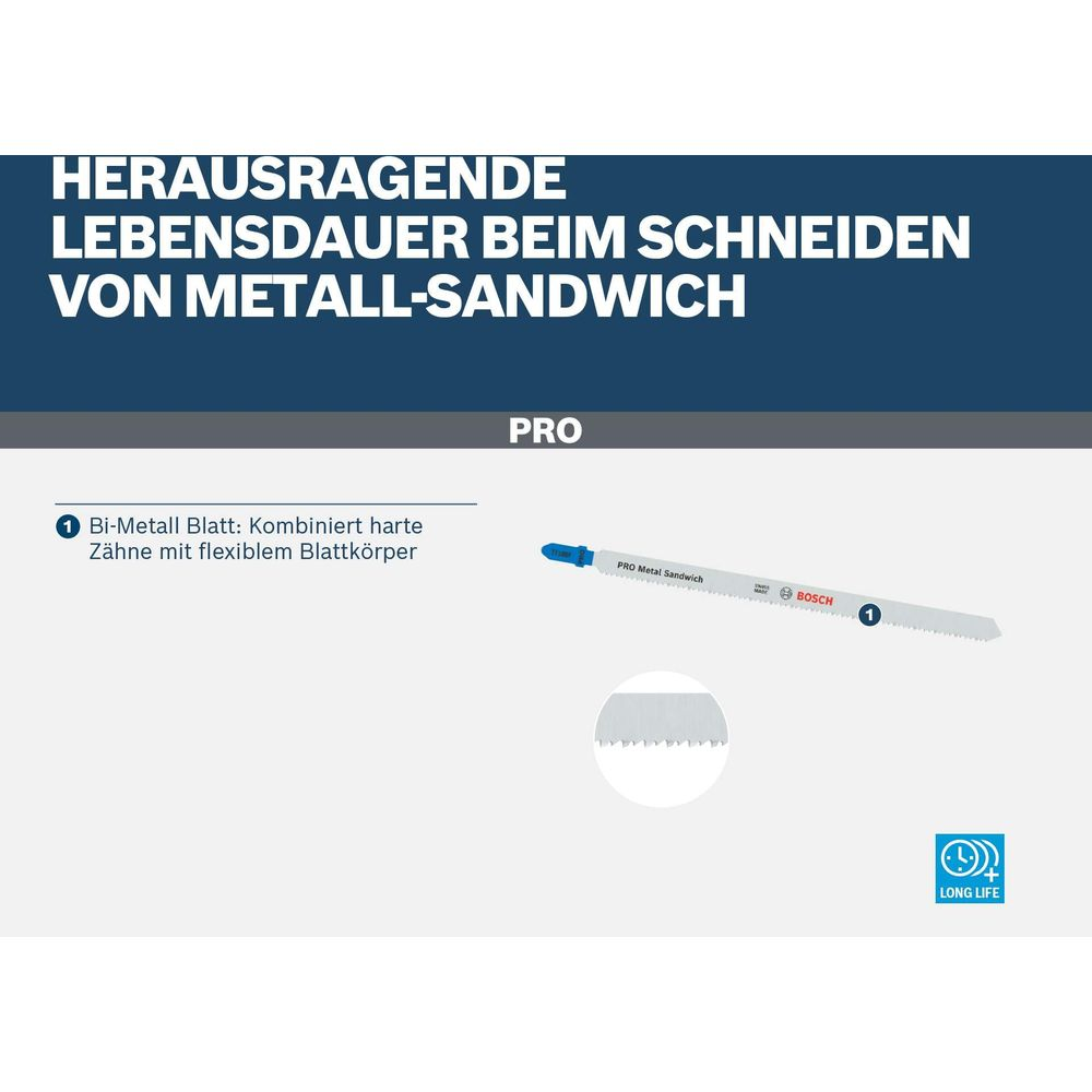 Dwumetalowe brzeszczot Bosch do sandwicha metalowego z logo "Long Life".