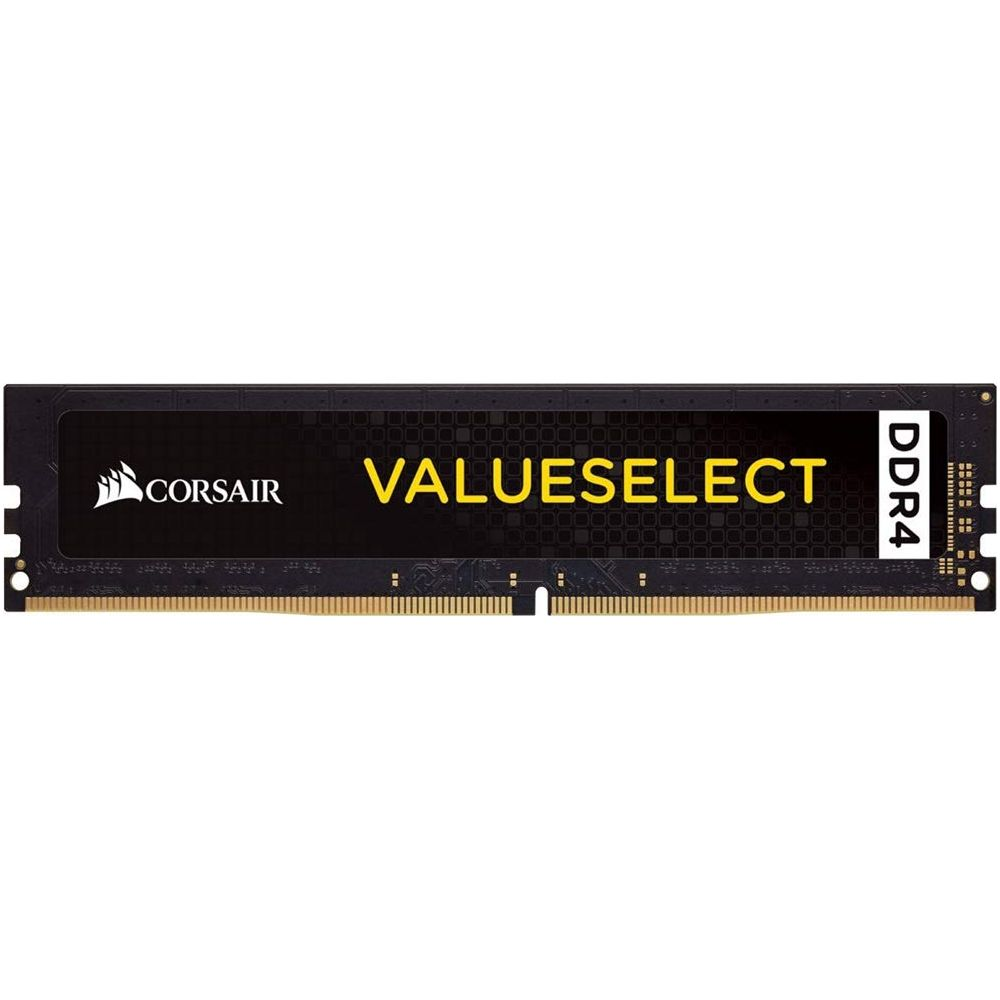 Un módulo RAM Corsair DDR4 negro con letras plateadas.