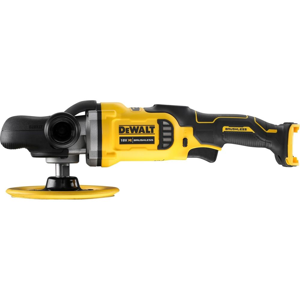 Lucidatrice cordless DeWalt 18V gialla e nera con tecnologia brushless.