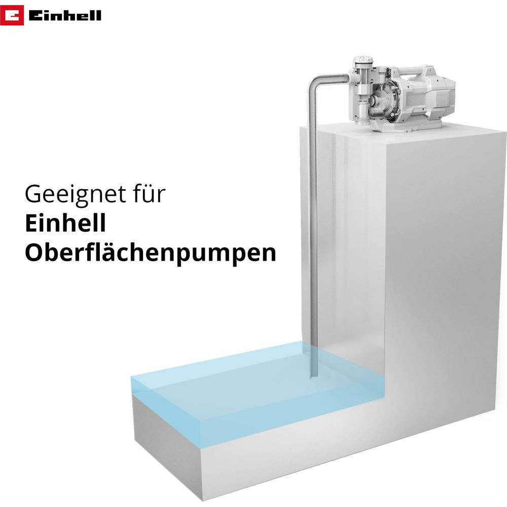 Pompa di superficie Einhell aspira acqua da un contenitore basso.