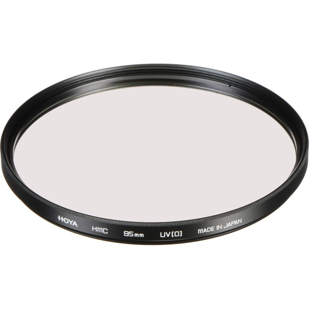 A Hoya HMC 95mm UV(0) filter with a black rim, made in Japan.
