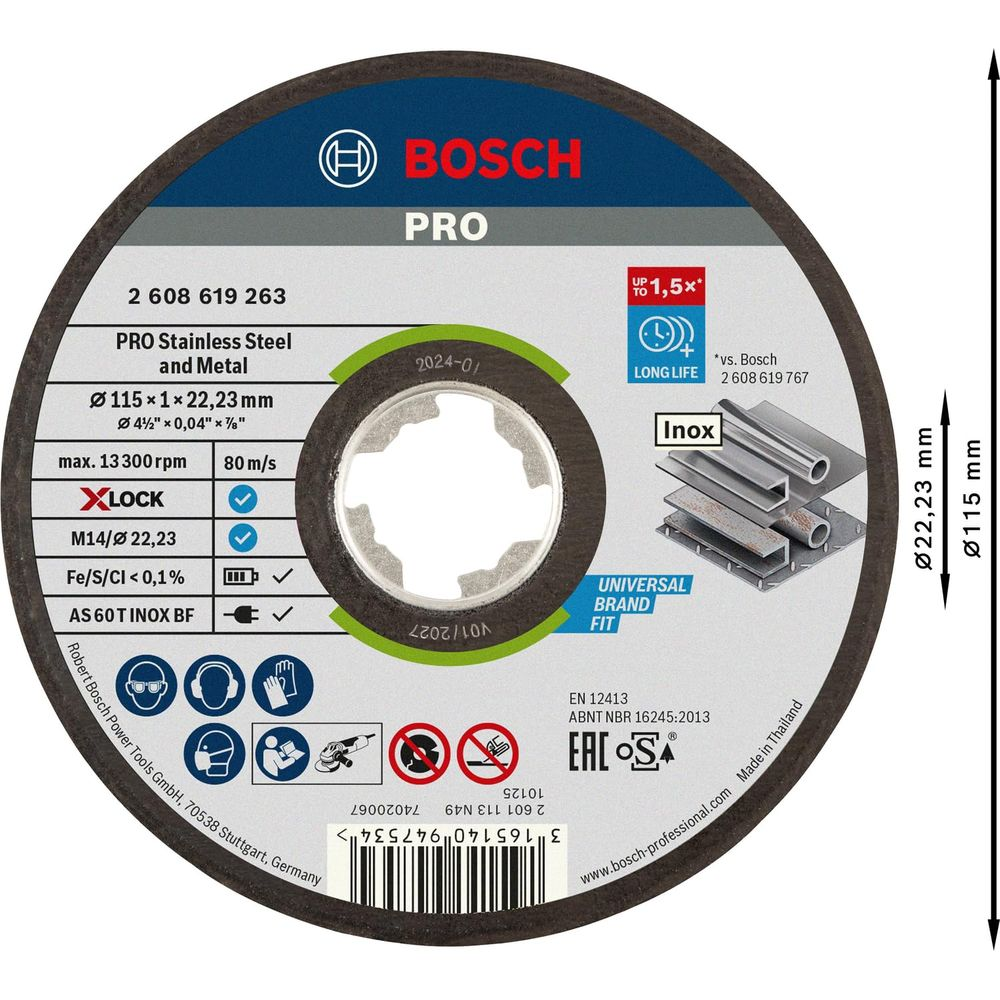 Bosch PRO cutting disc, Ø 115mm, for stainless steel and metal.