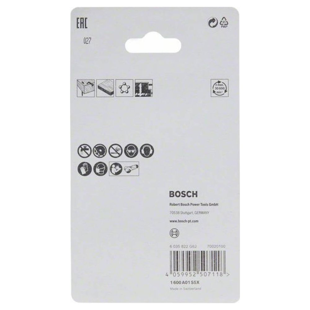 Bosch Verpackung mit Produktinformationen und Warnsymbolen.