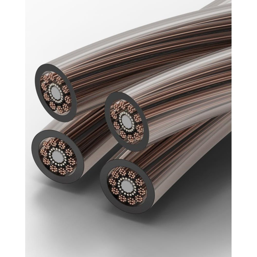 Sección transversal de cuatro cables con conductores de cobre y núcleo blanco.