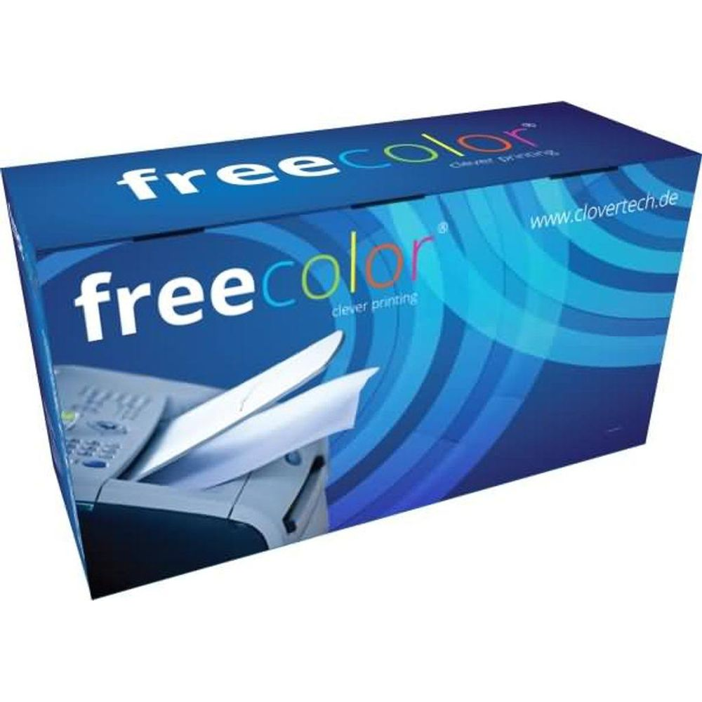 Niebieskie pudełko z logo "freecolor" i drukarką z boku.