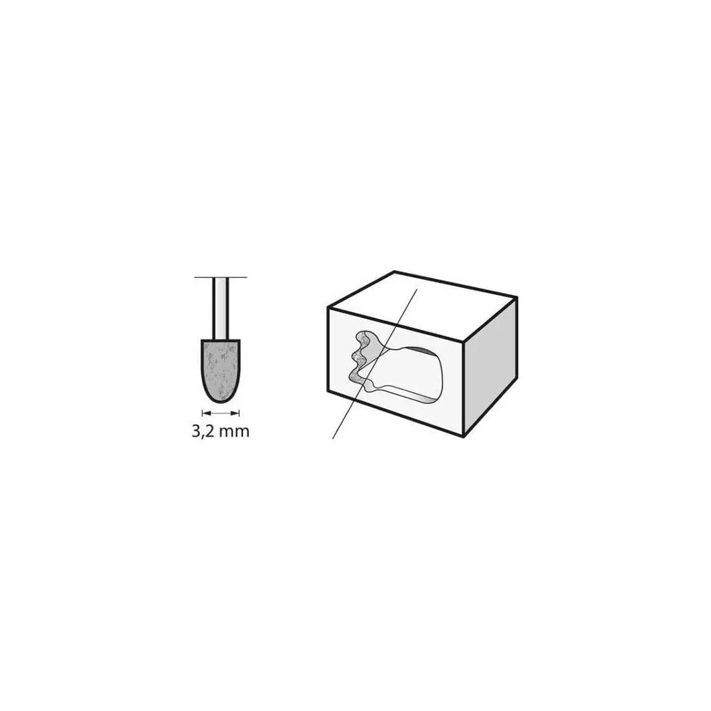 Gráfico muestra una broca de 3,2 mm y un agujero en un cubo.