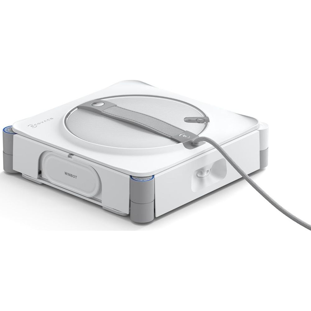 Biały robot do mycia okien z szarymi akcentami i kablem.