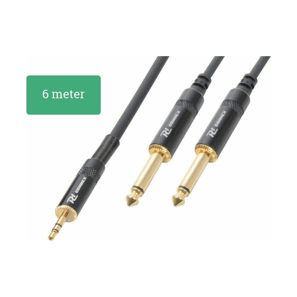 Un cable de audio de 6 metros con dos conectores dorados y el logo RLCONNEX.