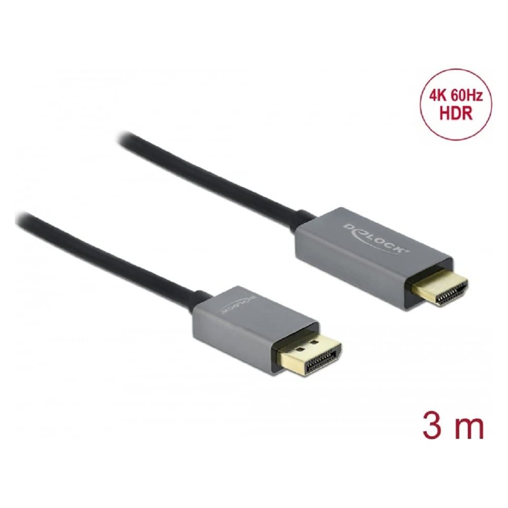 Ein 3m langes Kabel mit DisplayPort und HDMI-Anschlüssen. Unterstützt 4K 60Hz HDR.