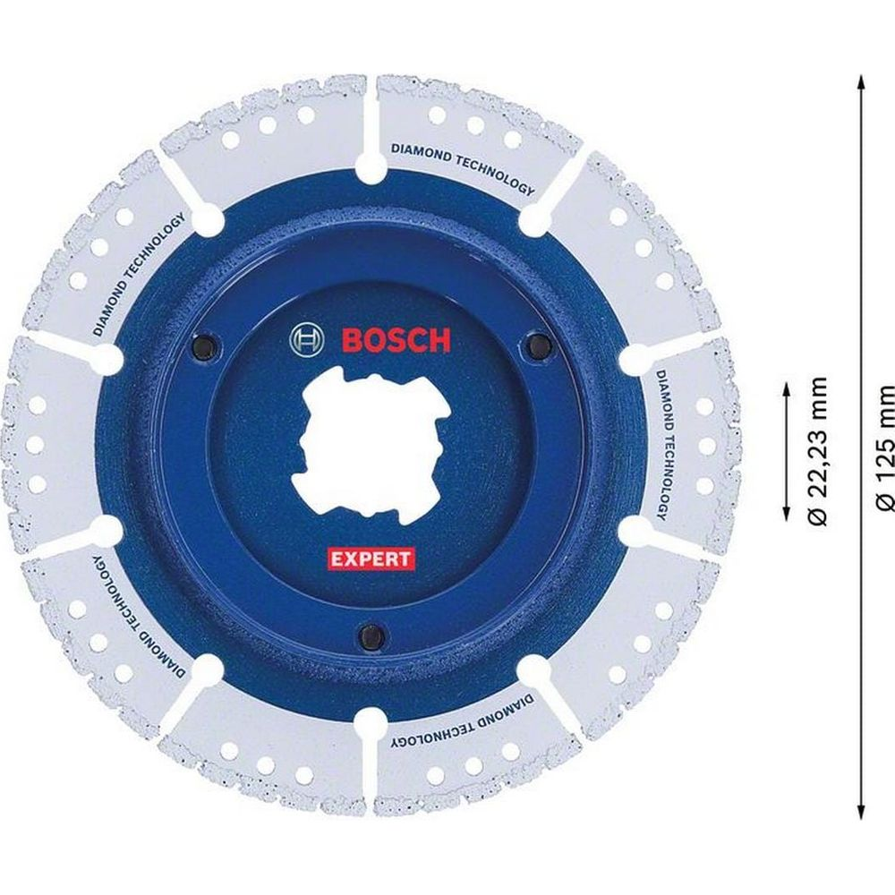 Bosch Expert Diamanttrennscheibe, 125 mm Durchmesser, blau/weiß.