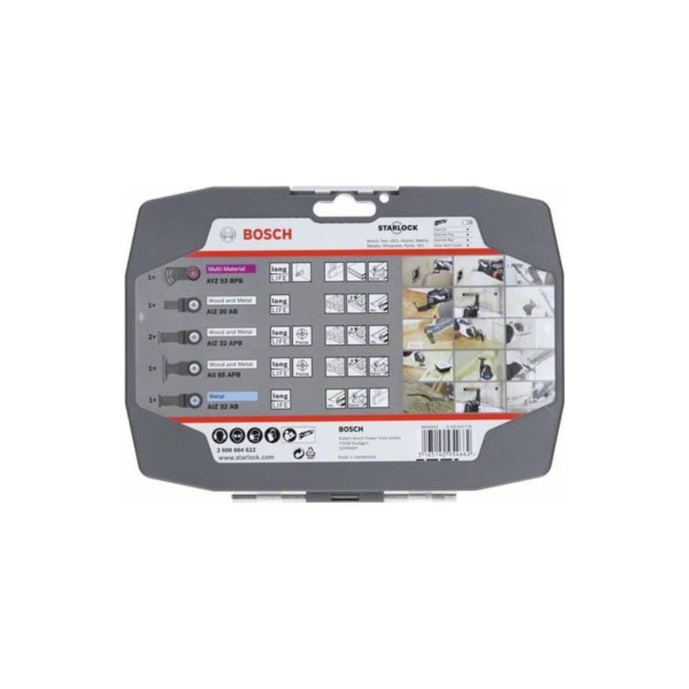 Bosch Starlock multitool-bladenset met bladen voor diverse materialen en hout/metaal.