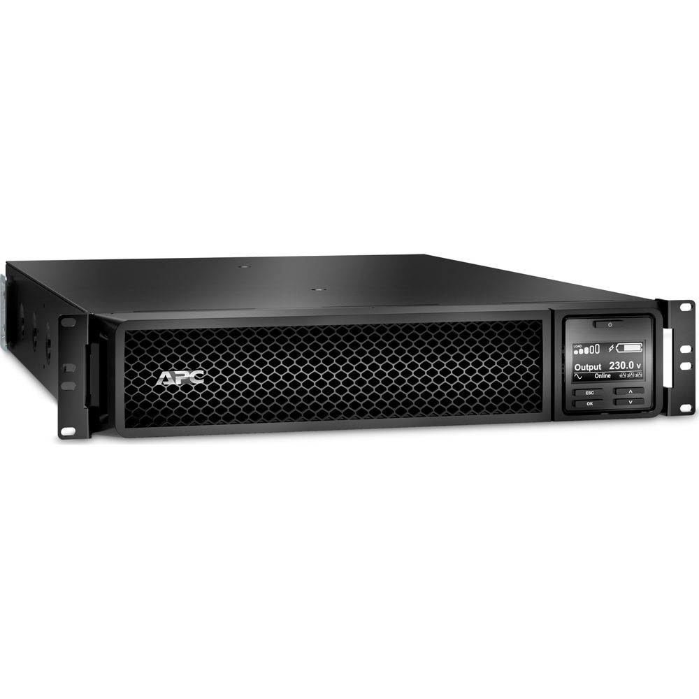 Unità UPS APC nera con display che mostra 230,0 V in uscita.