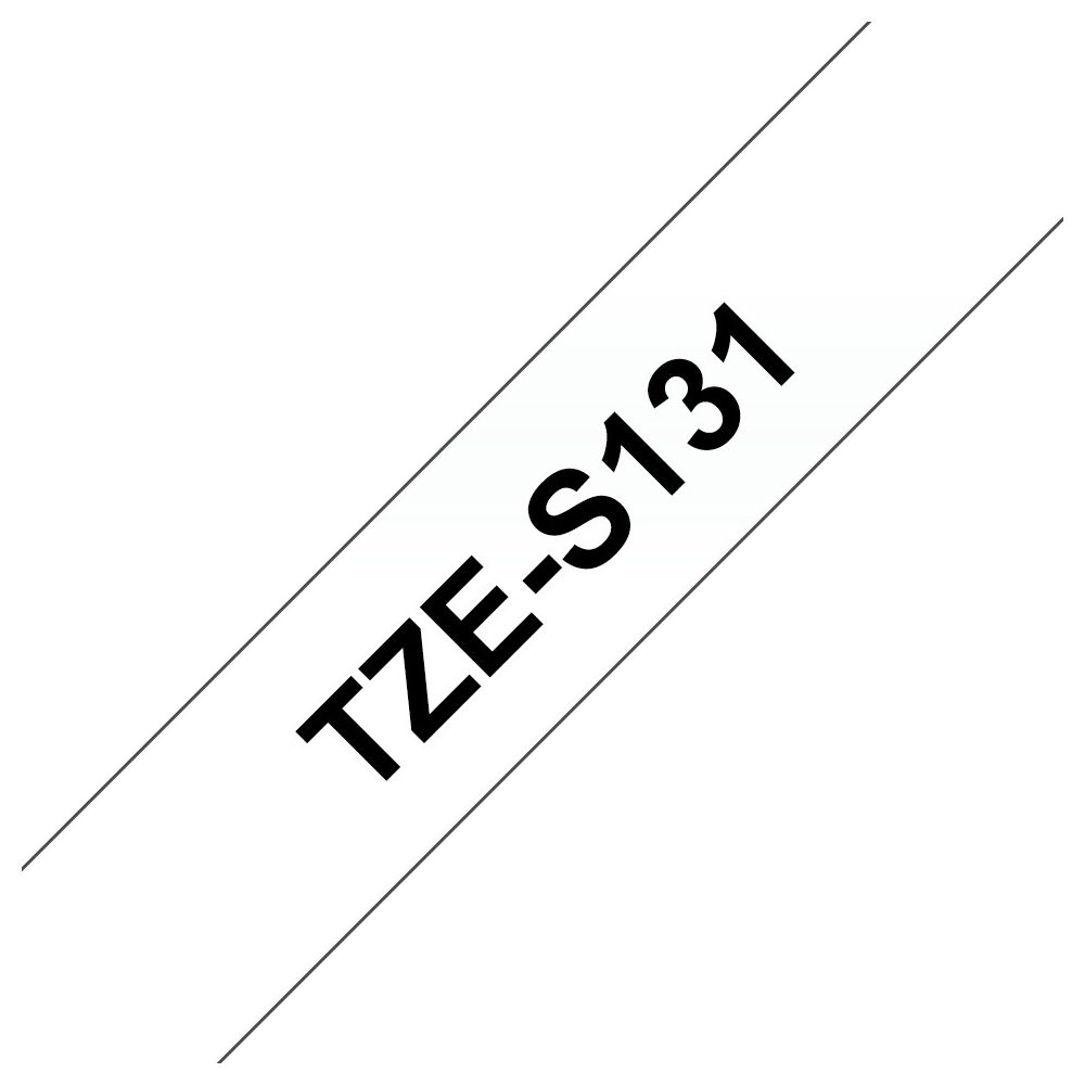Testo nero TZE-S131 su etichetta bianca con linee diagonali grigie.