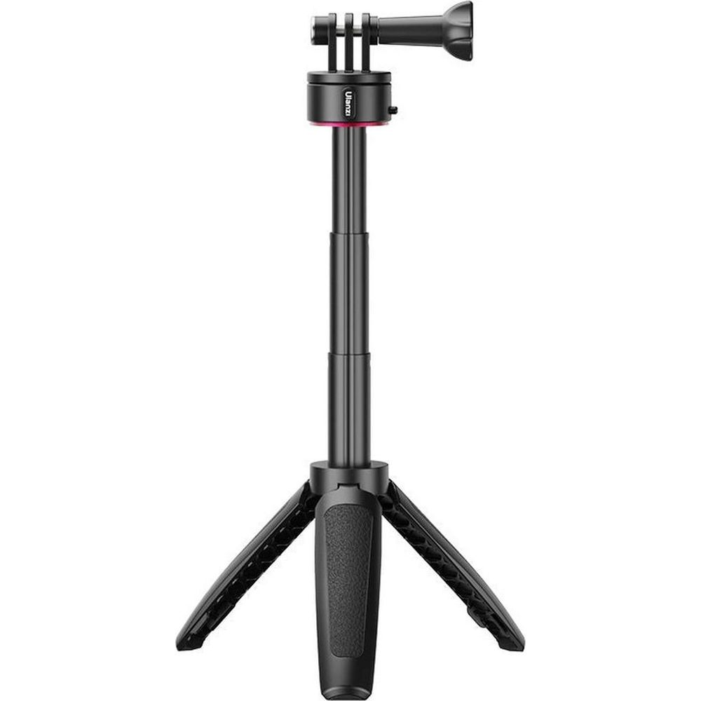 Czarny, wysuwany kijek do selfie ze statywem i mocowaniem kamery.