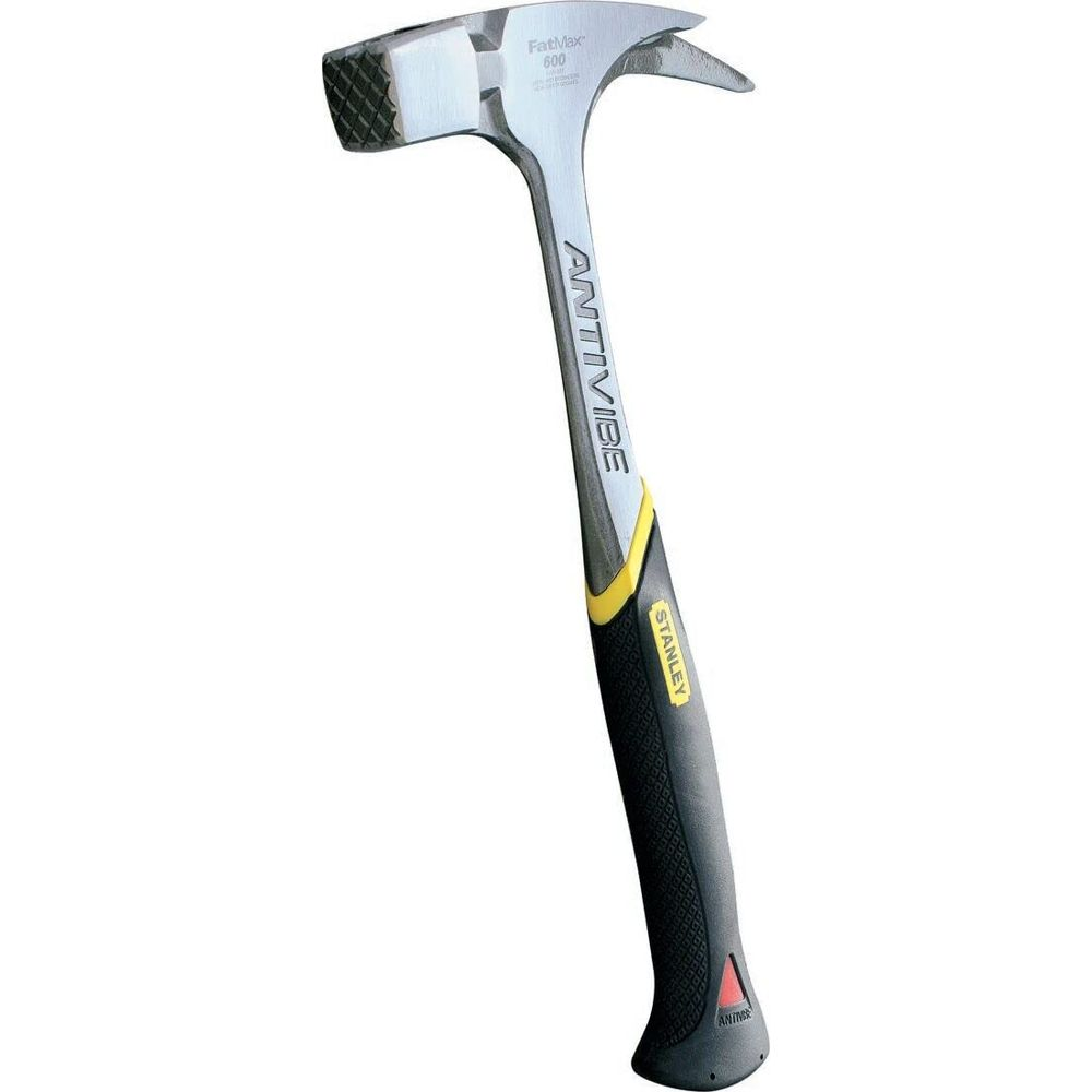 Un martello Stanley FatMax 600 Antivibe con manico nero e accenti gialli.