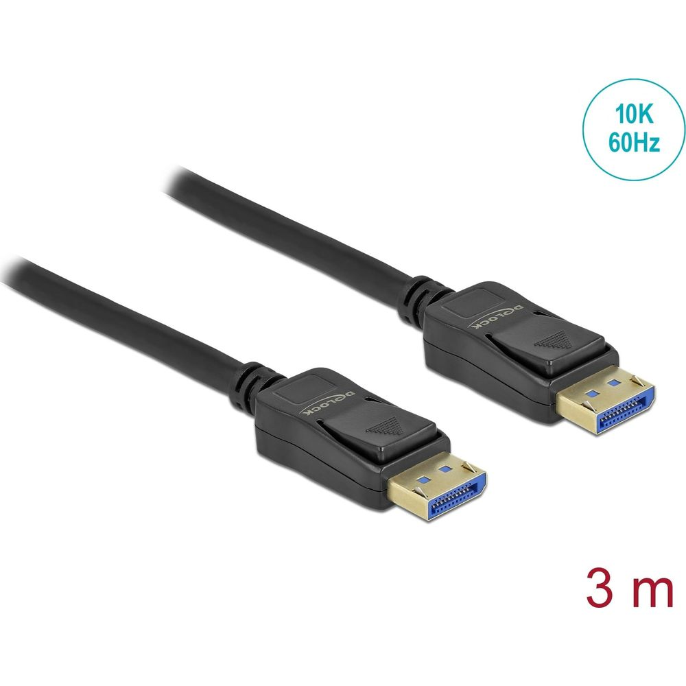 Zwei schwarze DisplayPort-Kabel mit goldenen Anschlüssen und 