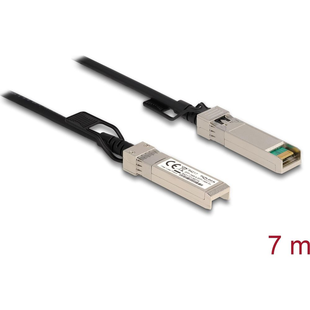 Due cavi neri con connettori argentati, 7m. Marchio CE su un connettore.
