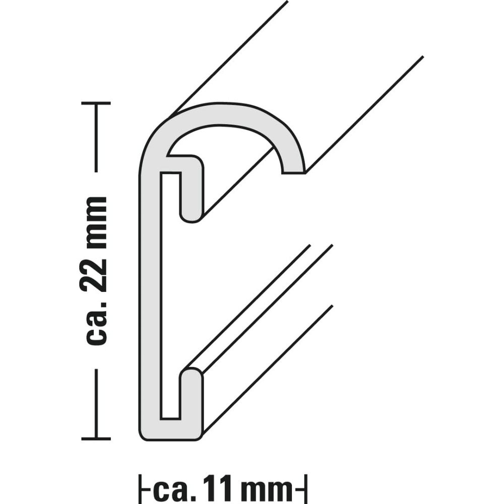 Przekrój profilu: ok. 22 mm wysokości, ok. 11 mm szerokości.