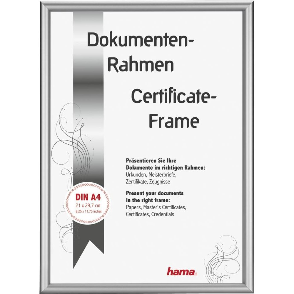 Ramka na dokumenty Hama DIN A4 z tekstem i elementami dekoracyjnymi.
