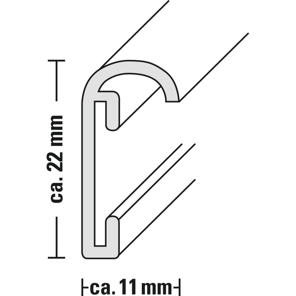 Profilzeichnung mit Maßen ca. 22mm und ca. 11mm.