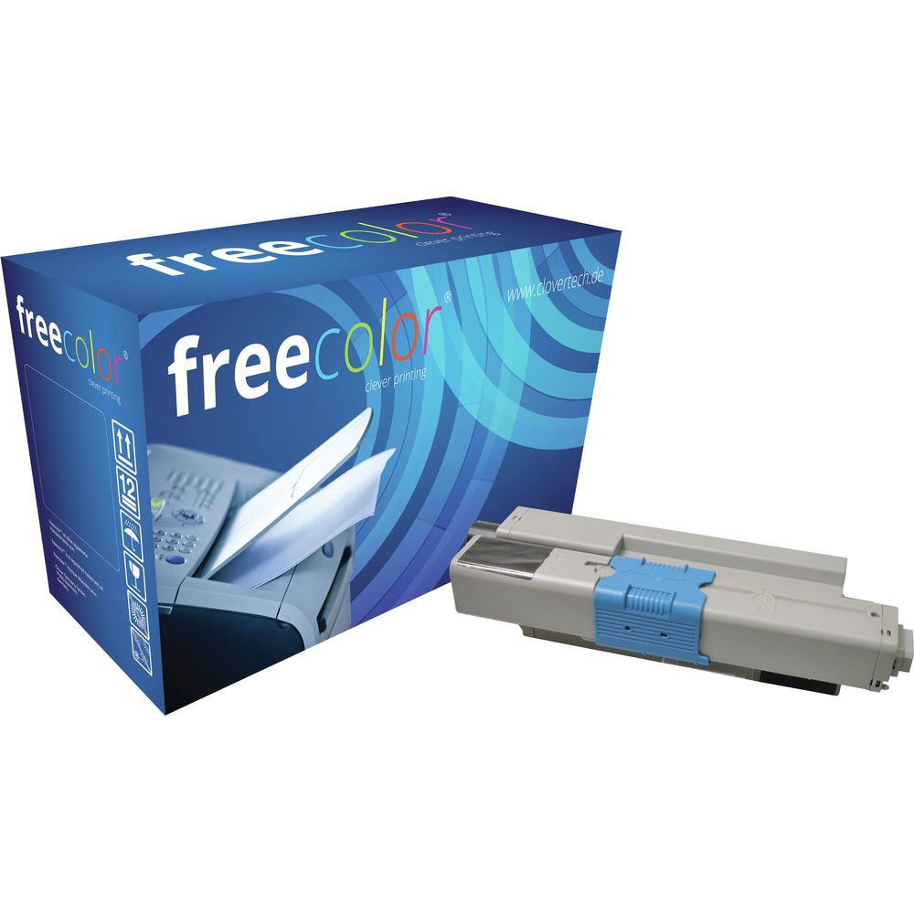 Toner Freecolor obok otwartego pudełka z obrazem drukarki.