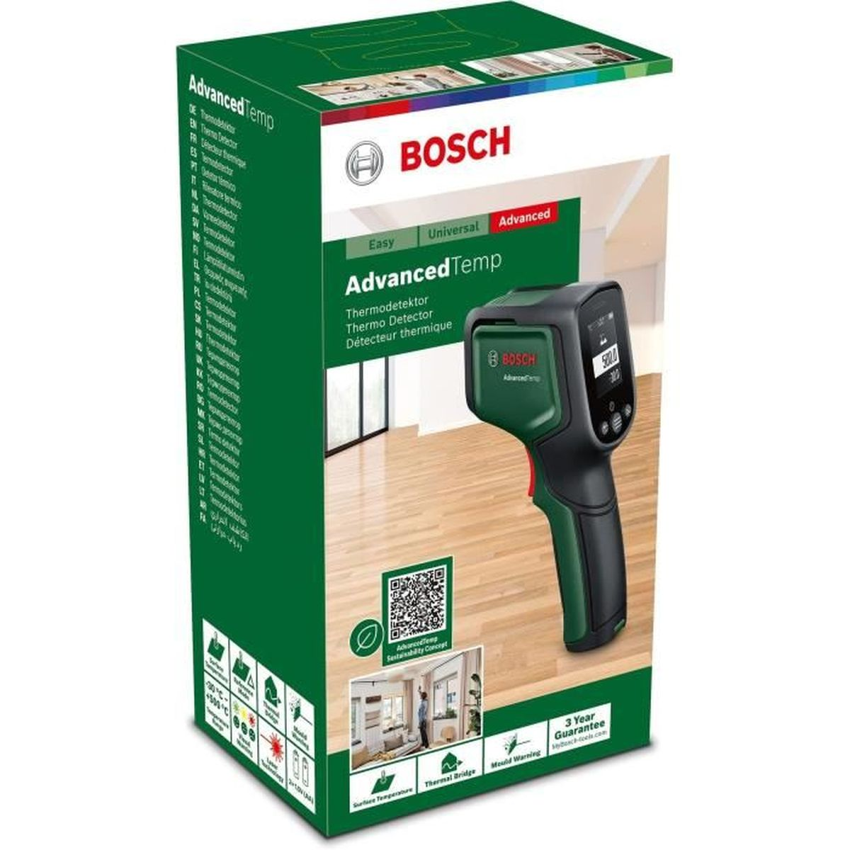 Bosch Advanced Temp Termo Dedektör kutusunda, ekranlı ve saplı.