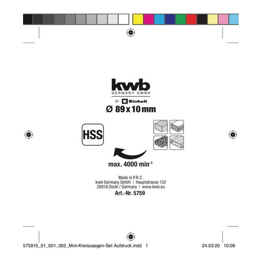 Kwb HSS-Sägeblatt 89x10mm, max. 4000 U/min, Made in PRC.