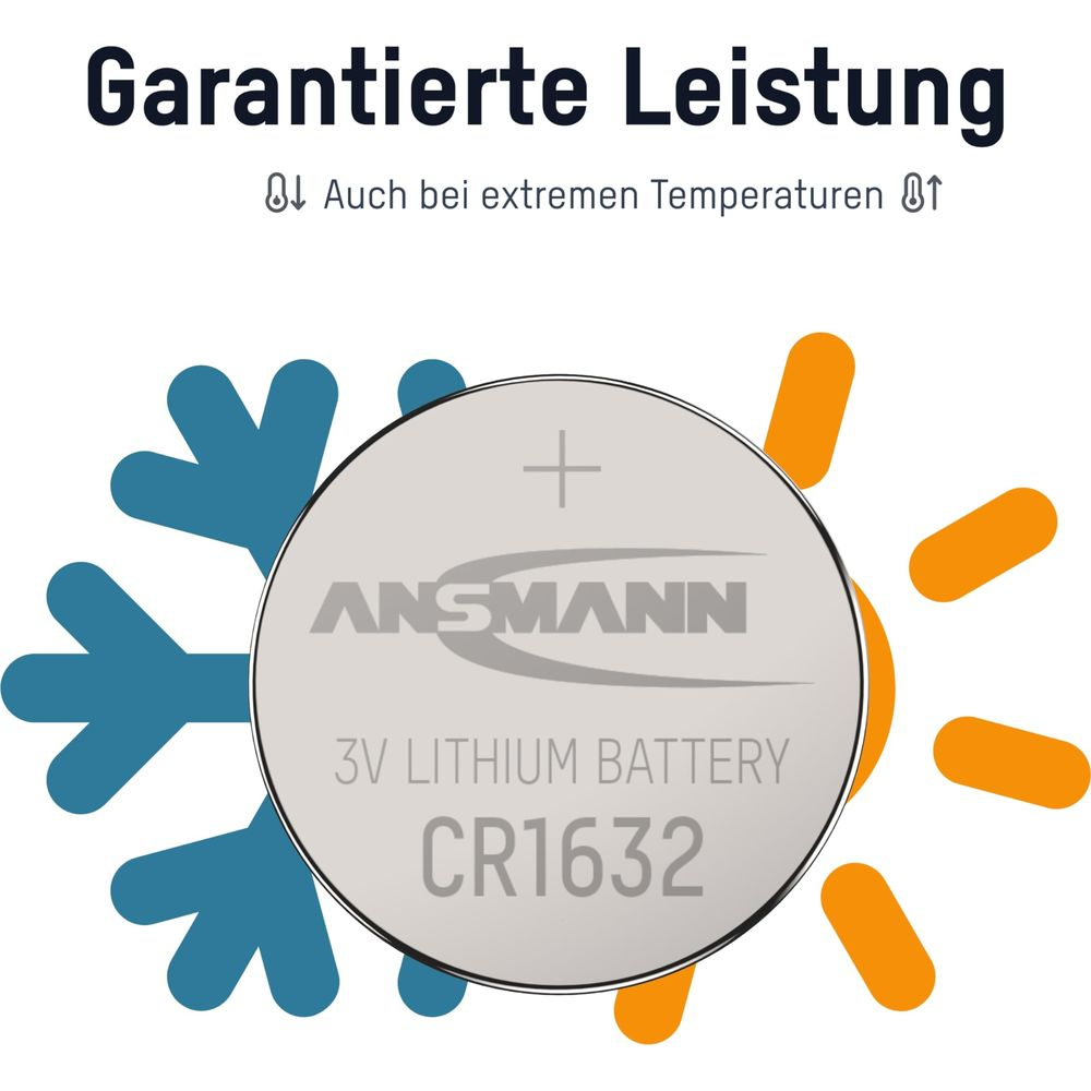 Bateria Ansmann CR1632 przed symbolami śniegu i słońca.