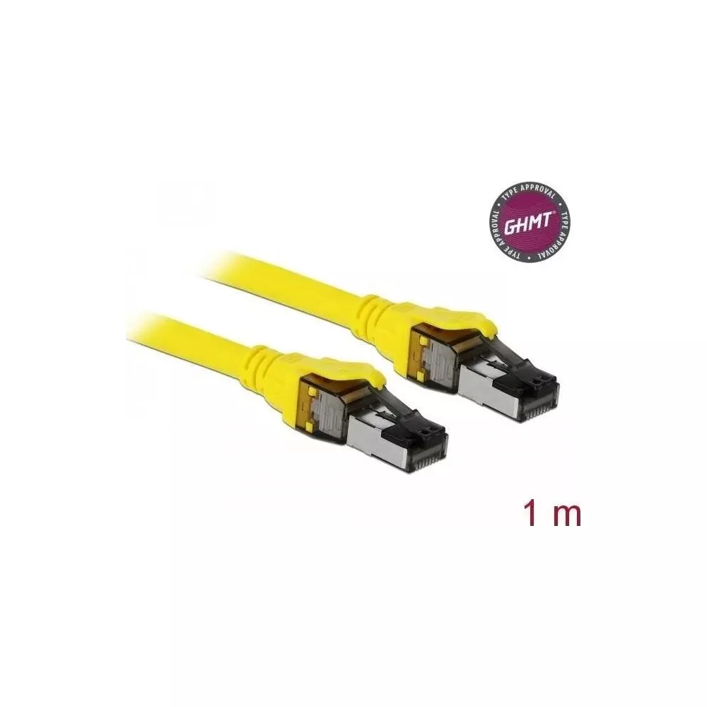 Deux câbles réseau jaunes avec connecteurs RJ45, marqués 1m.