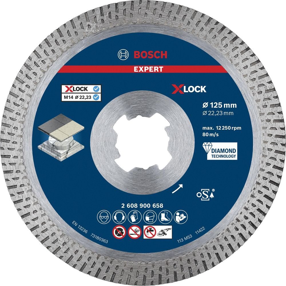Bosch Expert XLOCK Trennscheibe für Fliesen, 125mm Durchmesser, Diamanttechnologie.